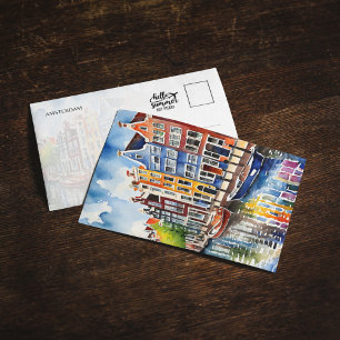 Carte postale Amsterdam Canal Houses Watercolor