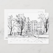 Carte Postale Amsterdam Canal Maisons noir et blanc Sketch (Devant / Derrière)