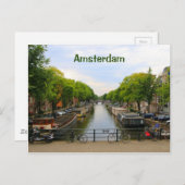 Carte Postale Amsterdam : Canal, ponts, vélos, bateaux, Hollande (Devant / Derrière)