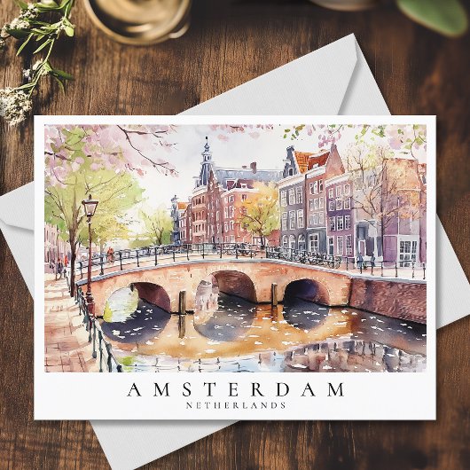Carte Postale Amsterdam Canal Watercolor Pays-Bas Travel