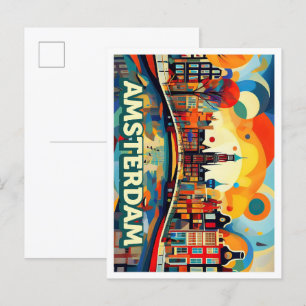 Carte Postale Amsterdam City Pays-Bas coloré artistique