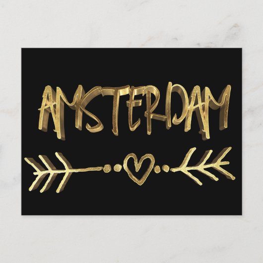 Carte Postale Amsterdam Dutch Love Elegant Black Gold Typographi (Devant)