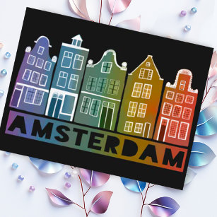 Carte Postale Amsterdam Holland Canal Maisons Voyage Coloré
