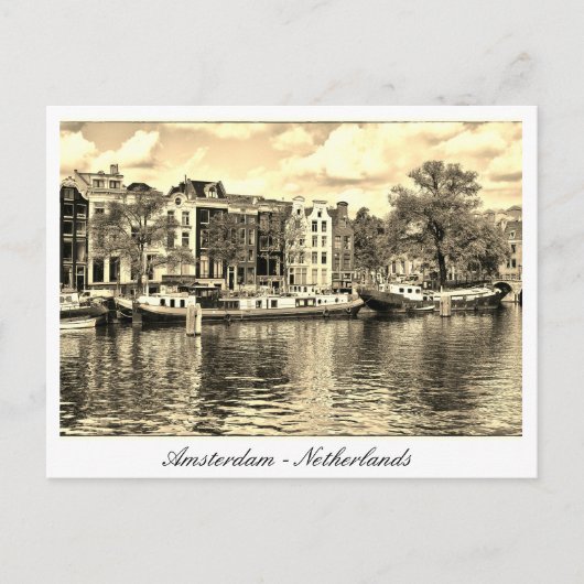 Carte Postale Amsterdam, Houseboats, Pays-Bas vintage (Devant)
