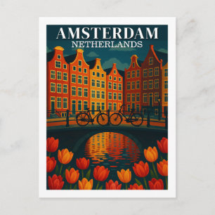 Carte Postale Amsterdam la nuit Fleurs & Bicyclettes