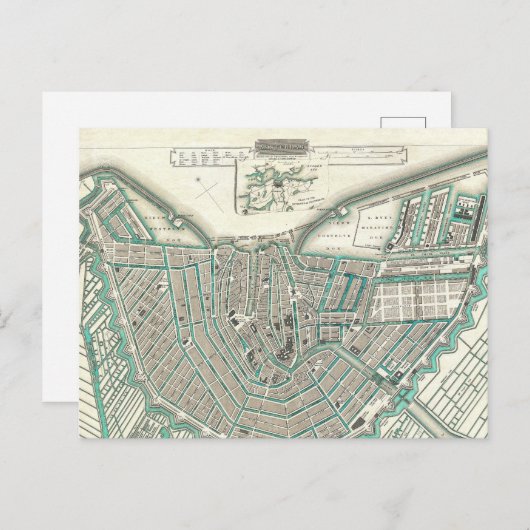 Carte Postale Amsterdam, La Pays-Bas ・ Plan Ville Antique (Devant / Derrière)