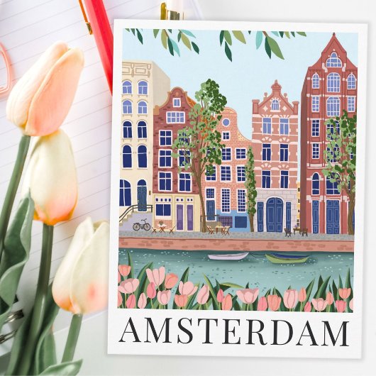 Carte Postale Amsterdam Lakeside Town View Illustration de voyag