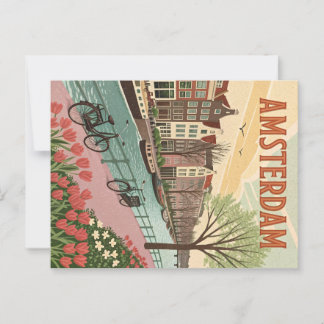 Carte Postale Amsterdam par Canal dans le style rétro