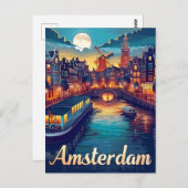 Carte Postale Amsterdam par nuit (Devant / Derrière)