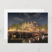 Carte Postale Amsterdam, Pays-Bas City Bridge Vue nocturne (Devant / Derrière)