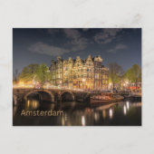 Carte Postale Amsterdam, Pays-Bas City Bridge Vue nocturne (Devant)
