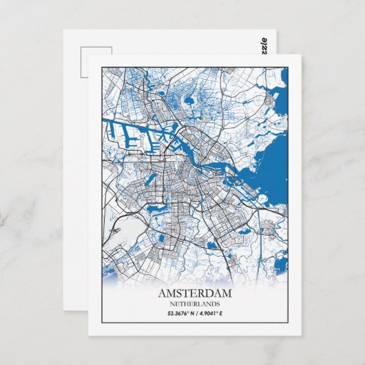 Carte Postale Amsterdam Pays-Bas City Plan Voyage Simple (Devant / Derrière)