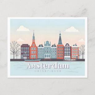 Carte Postale Amsterdam Pays-Bas Damrak Pastel Design de voyage