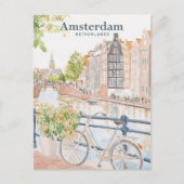Carte Postale Amsterdam Pays-Bas Gouache Illustration Voyage (Devant)