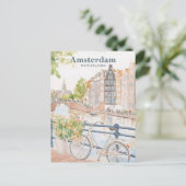 Carte Postale Amsterdam Pays-Bas Gouache Illustration Voyage (Debout devant)