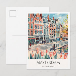 Carte Postale Amsterdam Pays-Bas Illustration Artistique Voyage