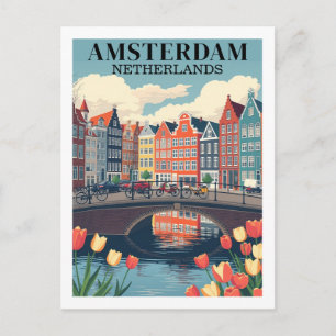Carte Postale Amsterdam Pays-Bas Illustration Vélos De Voyage