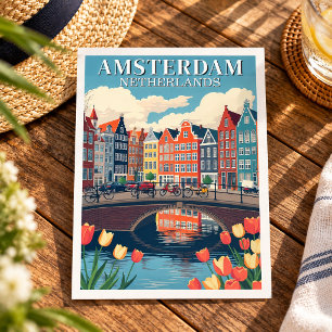 Carte Postale Amsterdam Pays-Bas Illustration Voyage Vélos