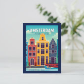 Carte Postale Amsterdam Pays-Bas Maisons colorées Voyage Rétro (Debout devant)