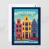 Carte Postale Amsterdam Pays-Bas Maisons colorées Voyage Rétro (Devant / Derrière)