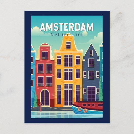 Carte Postale Amsterdam Pays-Bas Maisons colorées Voyage Rétro (Devant)
