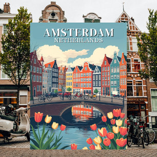 Carte Postale Amsterdam Pays-Bas Vélos de voyage vintage