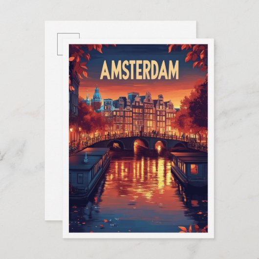 Carte Postale Amsterdam Pays-Bas Voyage d'illustrations Vintages (Devant / Derrière)