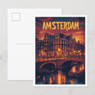 Carte Postale Amsterdam Pays-Bas Voyage d'illustrations Vintages