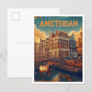 Carte Postale Amsterdam Pays-Bas Voyage d'illustrations Vintages