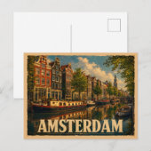 Carte Postale Amsterdam Pays-Bas Voyage Rétro (Devant / Derrière)