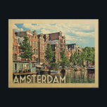 Carte Postale Amsterdam Postcard Holland Vintage voyage<br><div class="desc">Amsterdam Holland design de style Vintage voyage avec un canal hollandais paisible.</div>