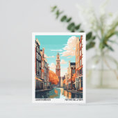 Carte Postale Amsterdam Retro Illustration Travel (Debout devant)