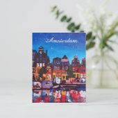 Carte Postale Amsterdam Skyline Avec Canal La Nuit (Debout devant)