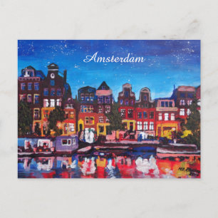 Carte Postale Amsterdam Skyline Avec Canal La Nuit