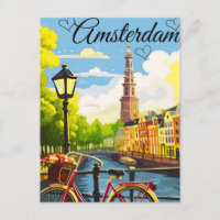 Amsterdam Travel Postcard Art, Pays-Bas Postcar