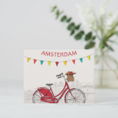 Carte Postale Amsterdam, vélo rouge dans la rue, illustration (Debout devant)