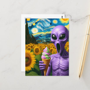 Carte Postale Amusant Alien Avec Crème De Glace Faux Van Gogh