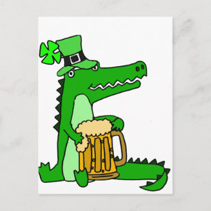 Carte Postale Amusant Alligator avec Bière St. Patrick's Day Art
