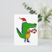 Carte Postale Amusant Alligator dans Santa hat Art de Noël (Debout devant)