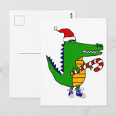 Carte Postale Amusant Alligator dans Santa hat Art de Noël (Devant / Derrière)