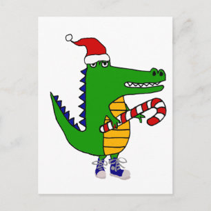 Carte Postale Amusant Alligator dans Santa hat Art de Noël