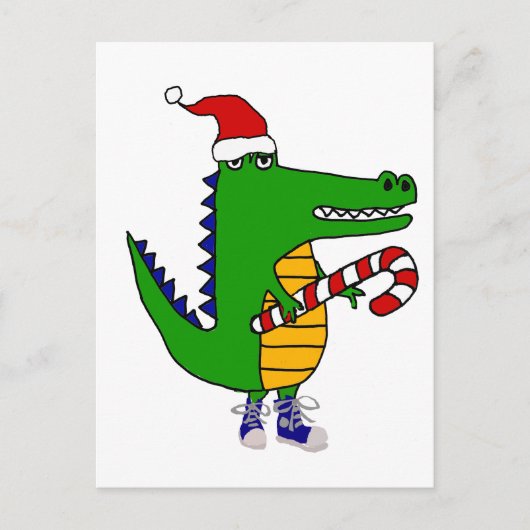 Carte Postale Amusant Alligator dans Santa hat Art de Noël (Devant)