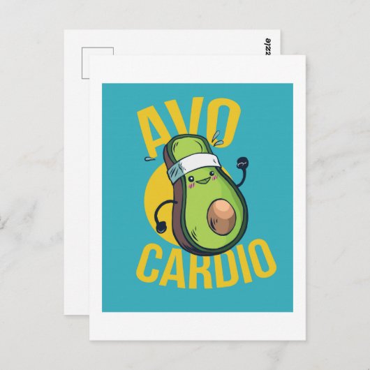 Carte Postale Amusant AVOCARDIO Avocado Exercice Cardio Graphiqu (Devant / Derrière)