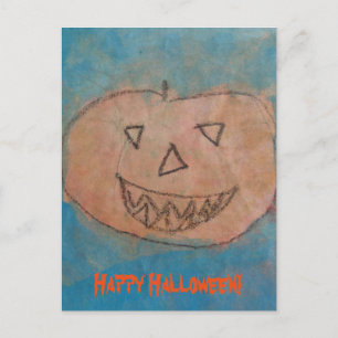 Carte Postale Amusant Citrouille Happy Halloween Kids Art Aquare