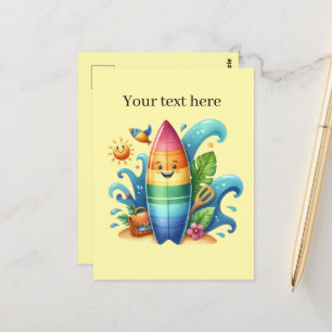 Carte Postale Amusant été personnalisable plage surf board