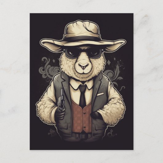 Carte Postale Amusant Gangster Sheep AI Art (Devant)