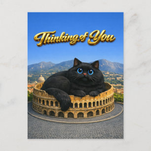 Carte Postale Amusant Gros Chat Noir Colisée Romain Pensant à To