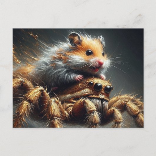 Carte Postale Amusant hamster chevauchant une araignée géante (Devant)