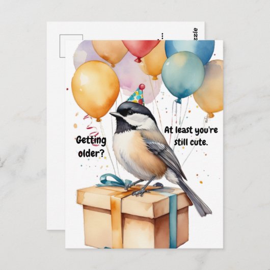 Carte Postale Amusant Humour d'anniversaire de chickadee avec ba (Devant / Derrière)