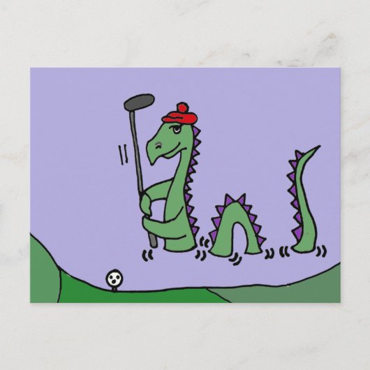 Carte Postale Amusant Loch Ness Monster Jouer Golf (Devant)